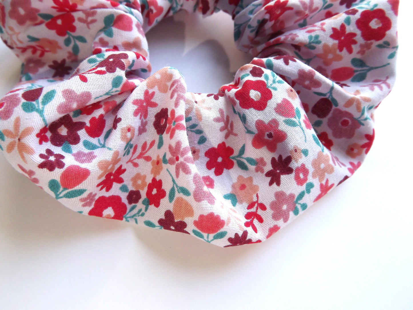Pink And Red Flower Hair Scrunchie