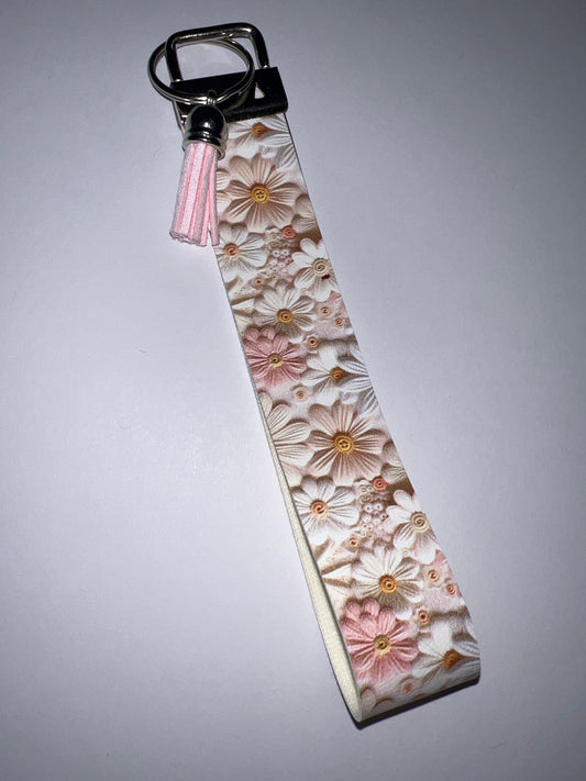 3D Pink And White Daisy Keychain Wristlet