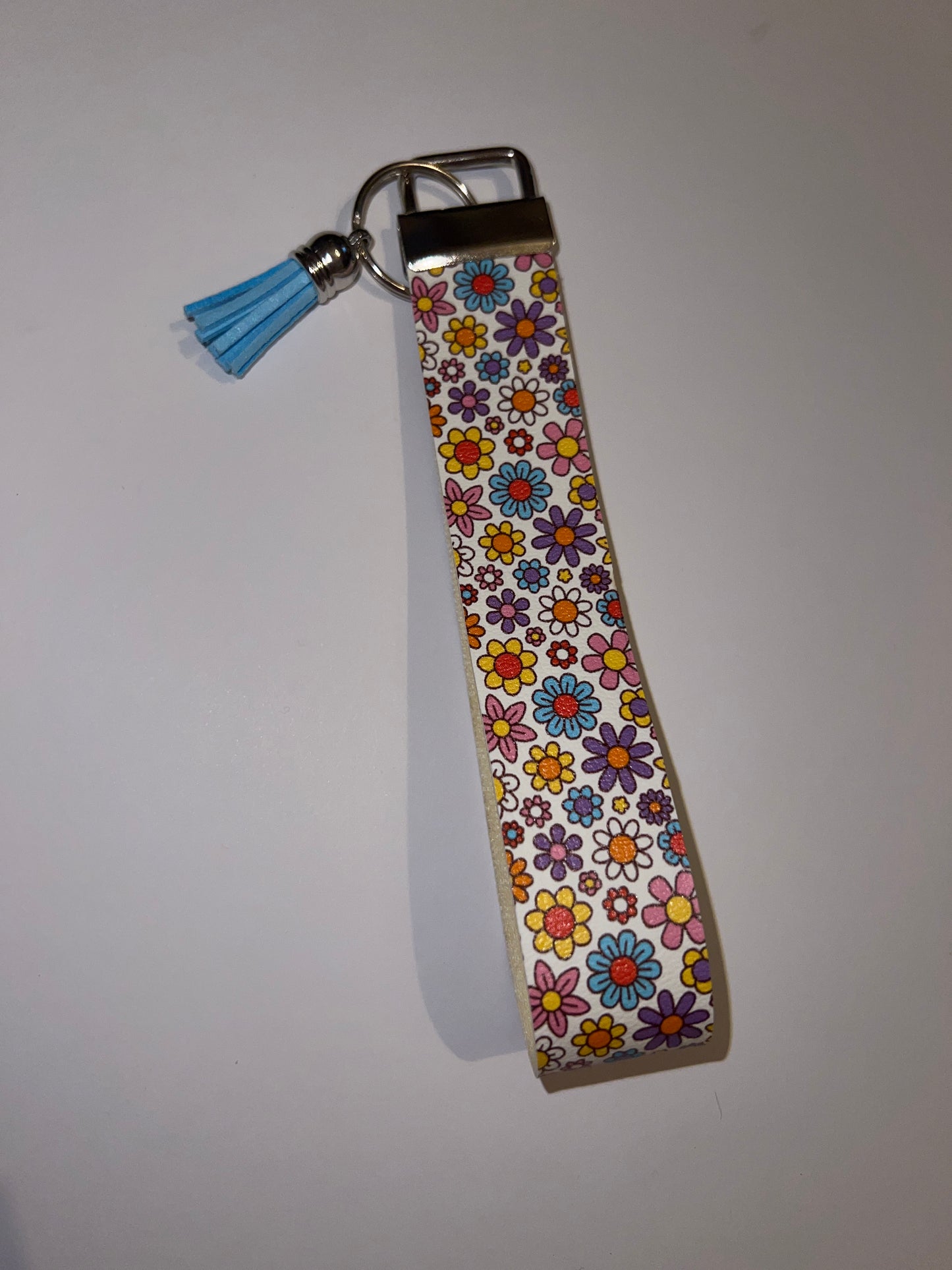 Blue Flower Power Keychain Wristlet