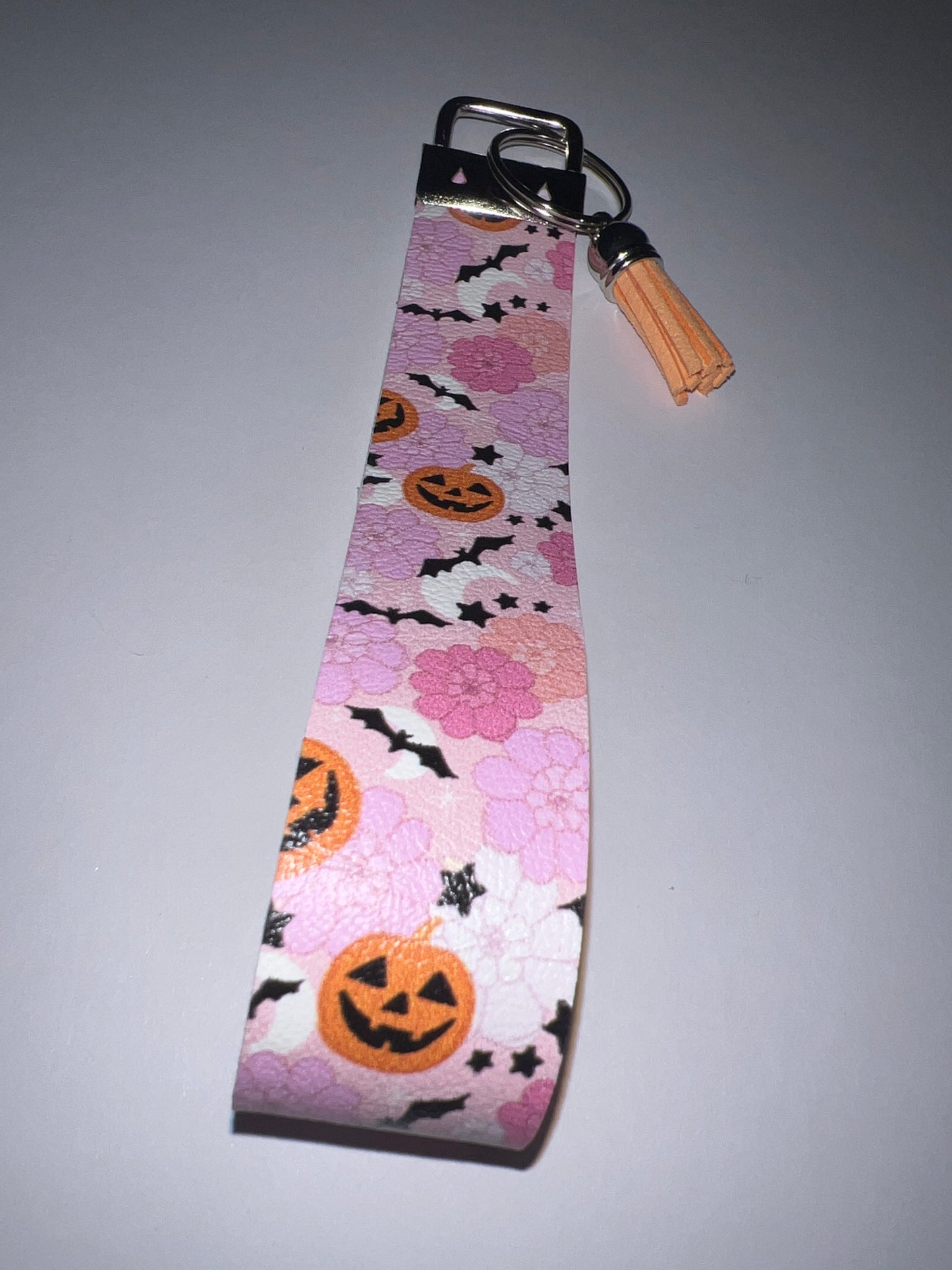 Halloween Flowers And Bat Keychain Wristlet