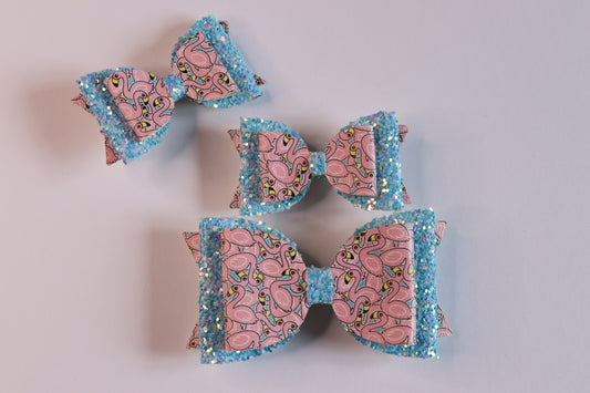 Blue Flamingo Faux Leather Hair Bow