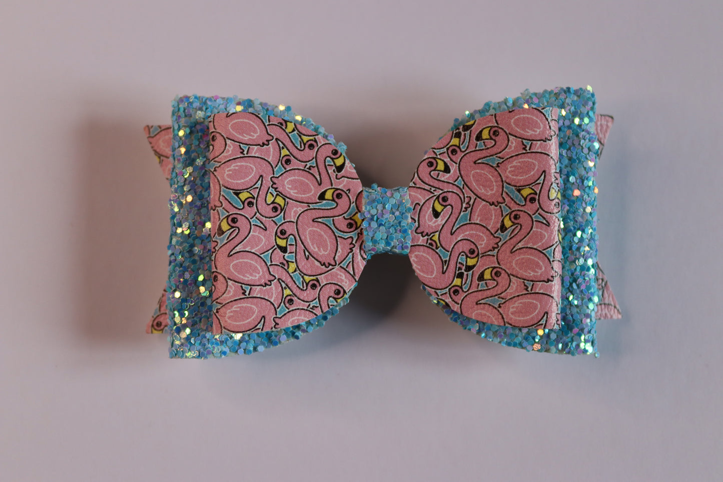 Blue Flamingo Faux Leather Hair Bow