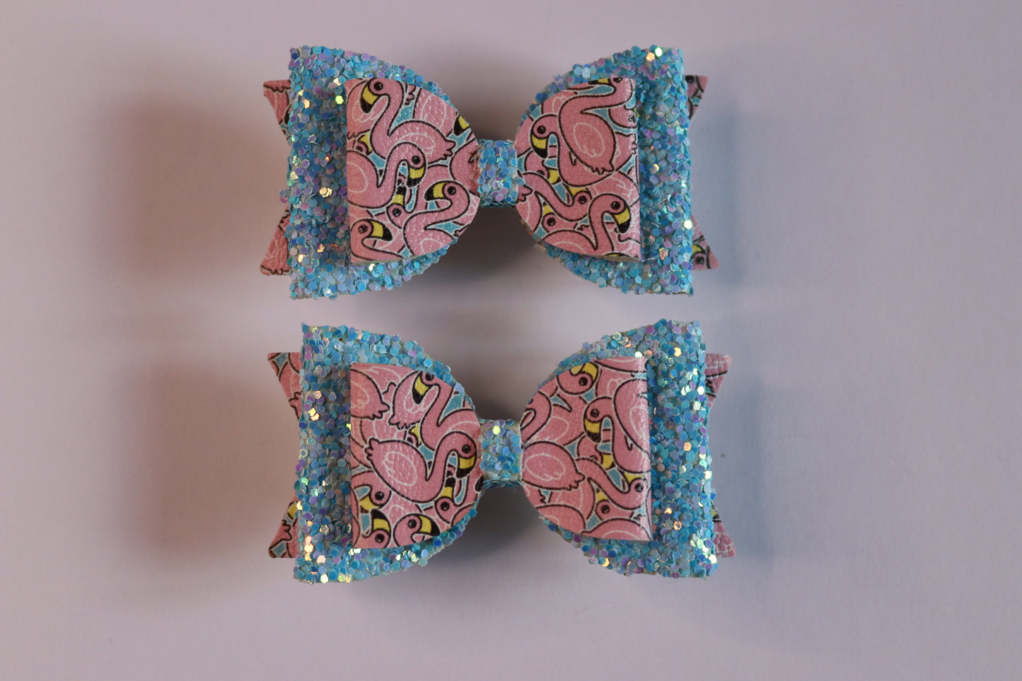 Blue Flamingo Faux Leather Hair Bow