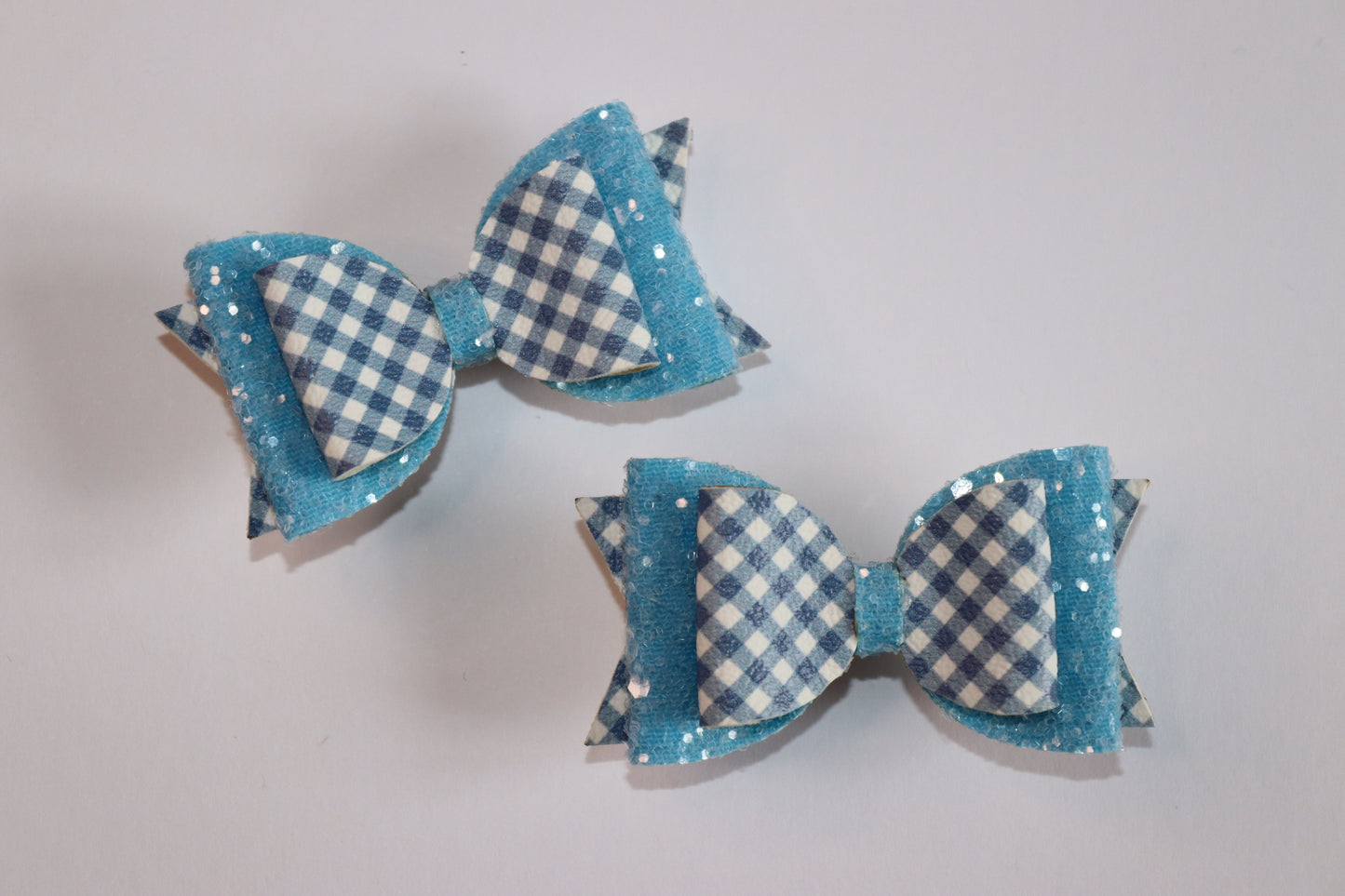 Blue Gingham Faux Leather Hair Bow