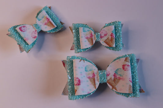 Blue Ice Cream Faux Leather Hair Bow