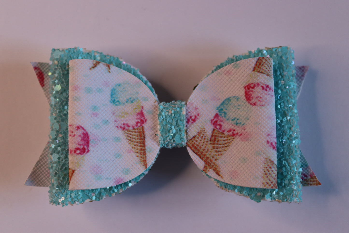 Blue Ice Cream Faux Leather Hair Bow