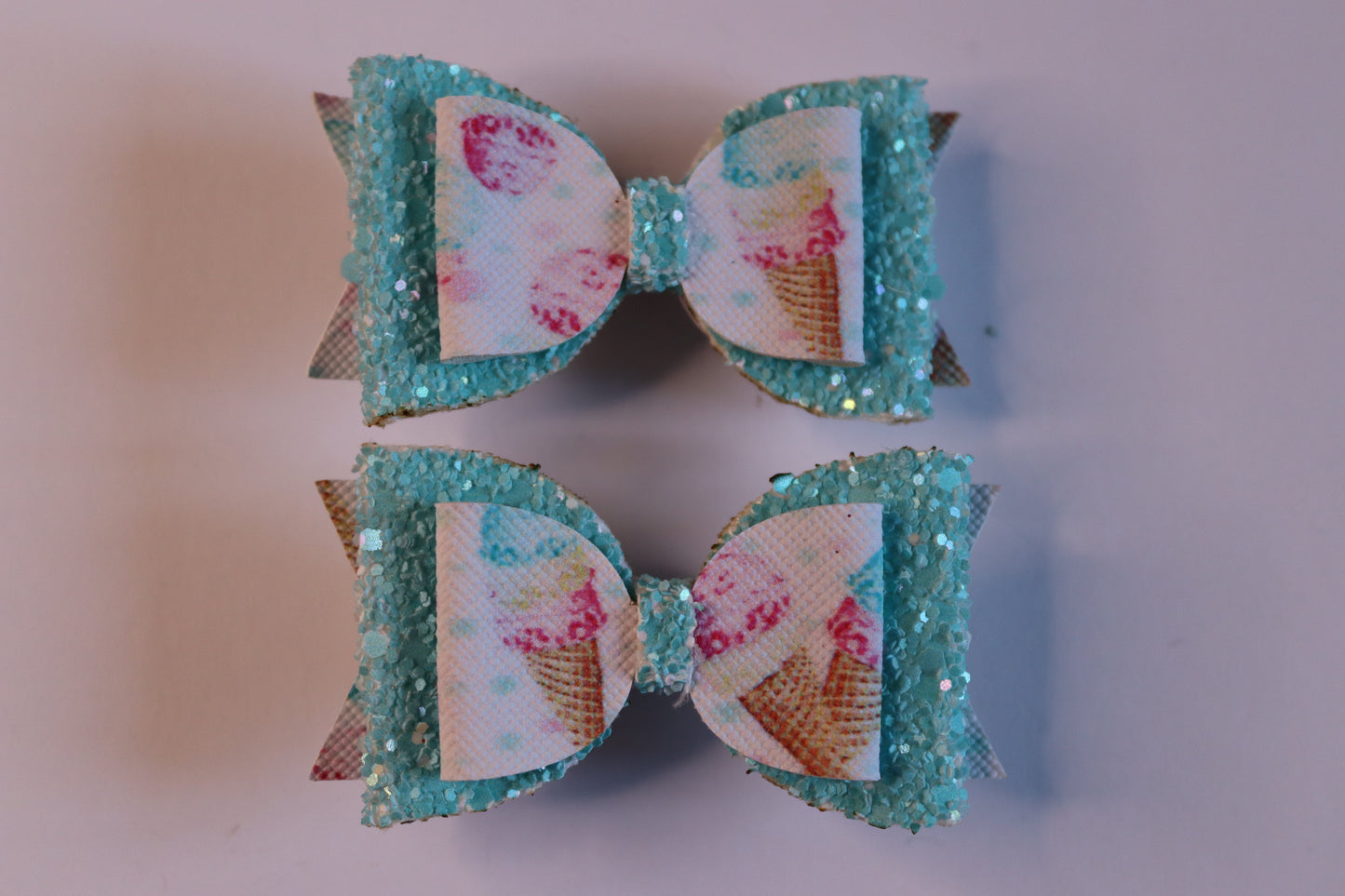 Blue Ice Cream Faux Leather Hair Bow