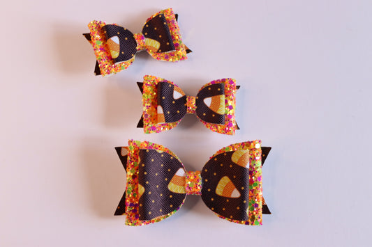 Candy Corn Sweet Faux Leather Hair Bow