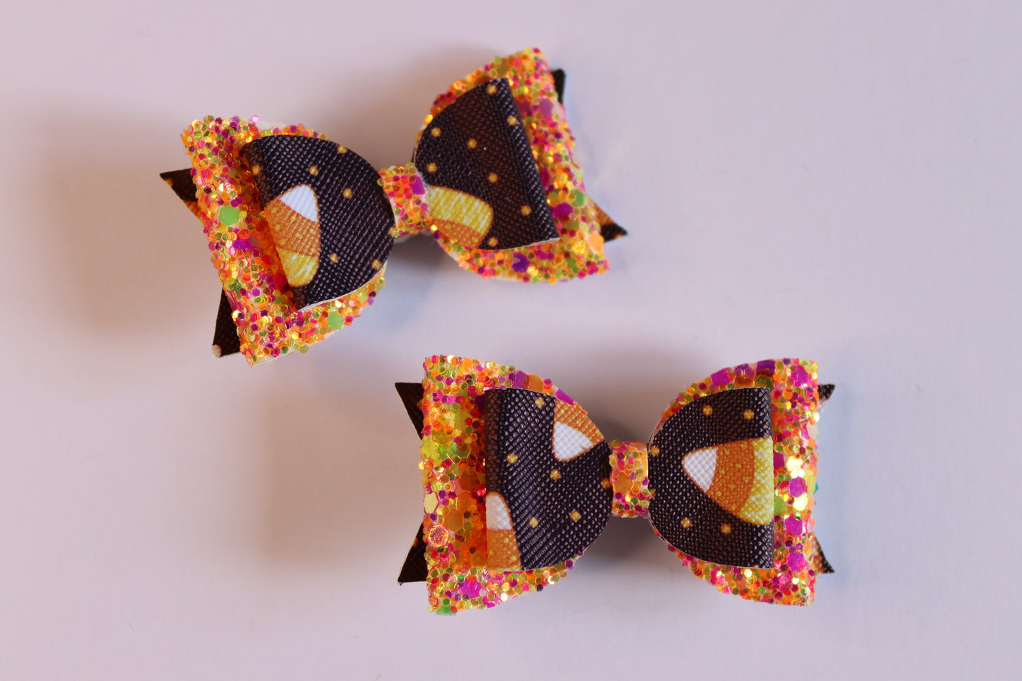 Candy Corn Sweet Faux Leather Hair Bow