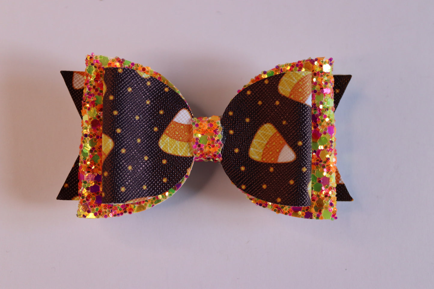 Candy Corn Sweet Faux Leather Hair Bow