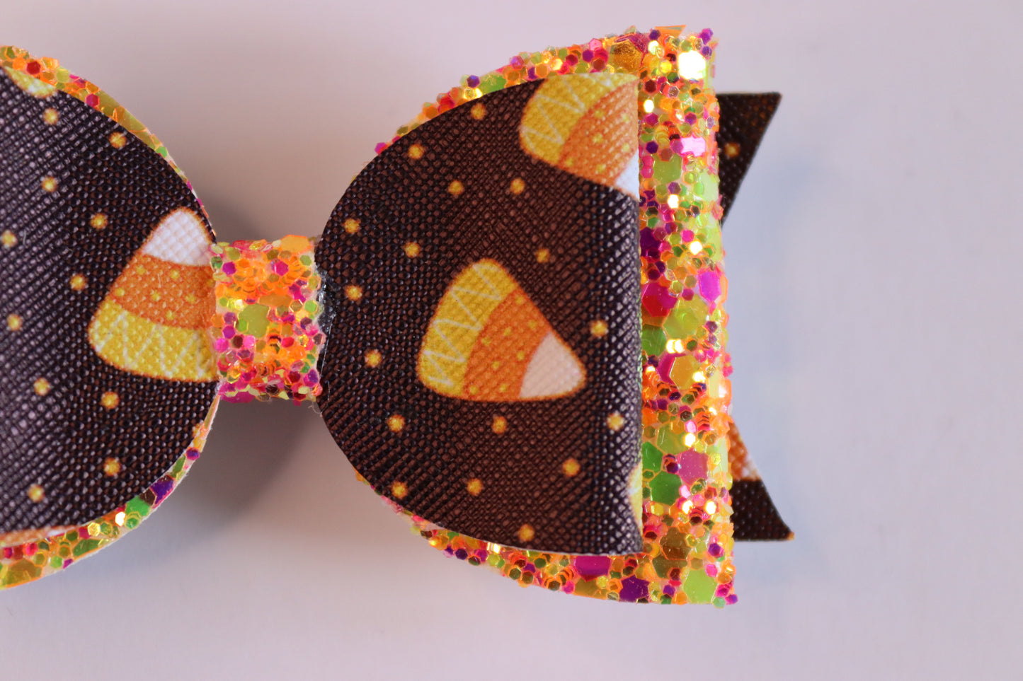 Candy Corn Sweet Faux Leather Hair Bow