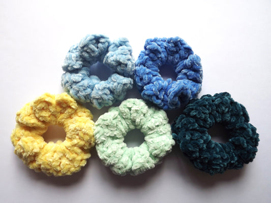 Blue, Green, Yellow Crochet Hair Scrunchie