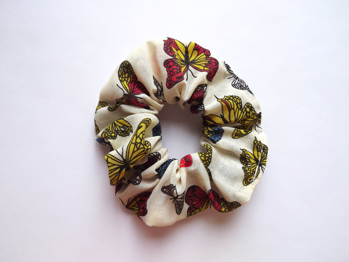 Cream Butterflies Hair Scrunchie