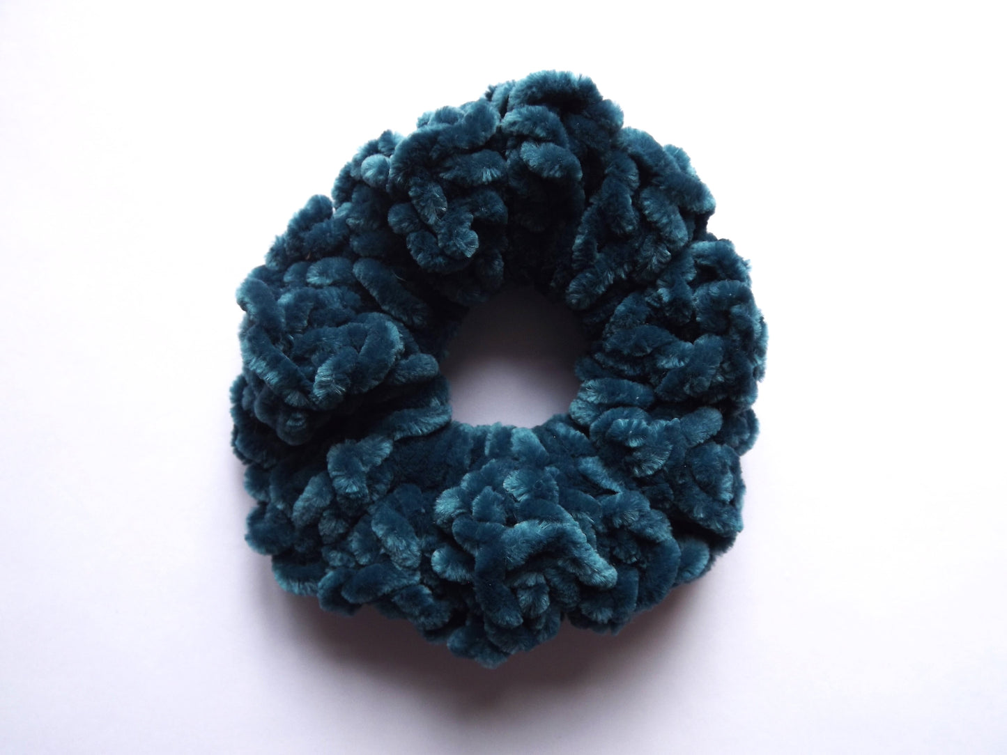 Blue, Green, Yellow Crochet Hair Scrunchie