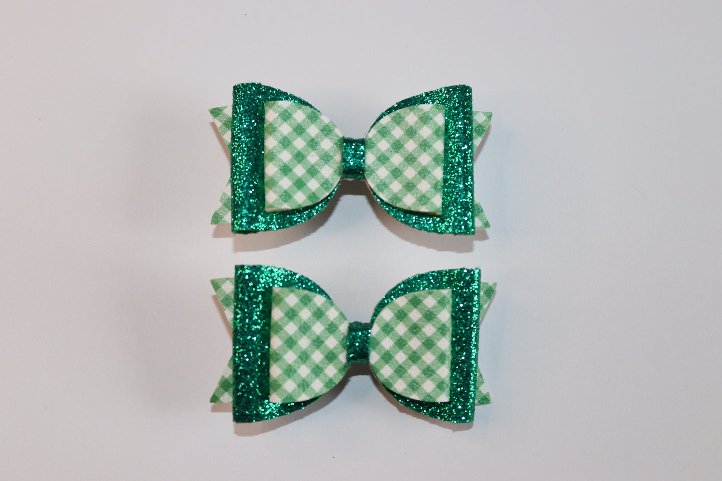 Green Gingham Faux Leather Hair Bow