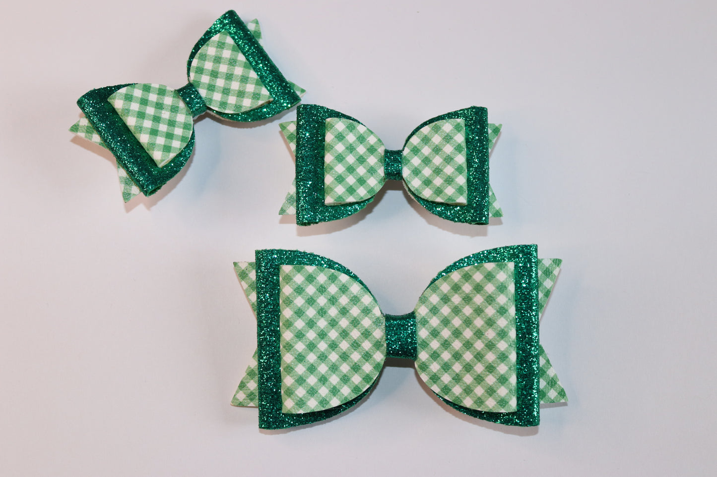 Green Gingham Faux Leather Hair Bow