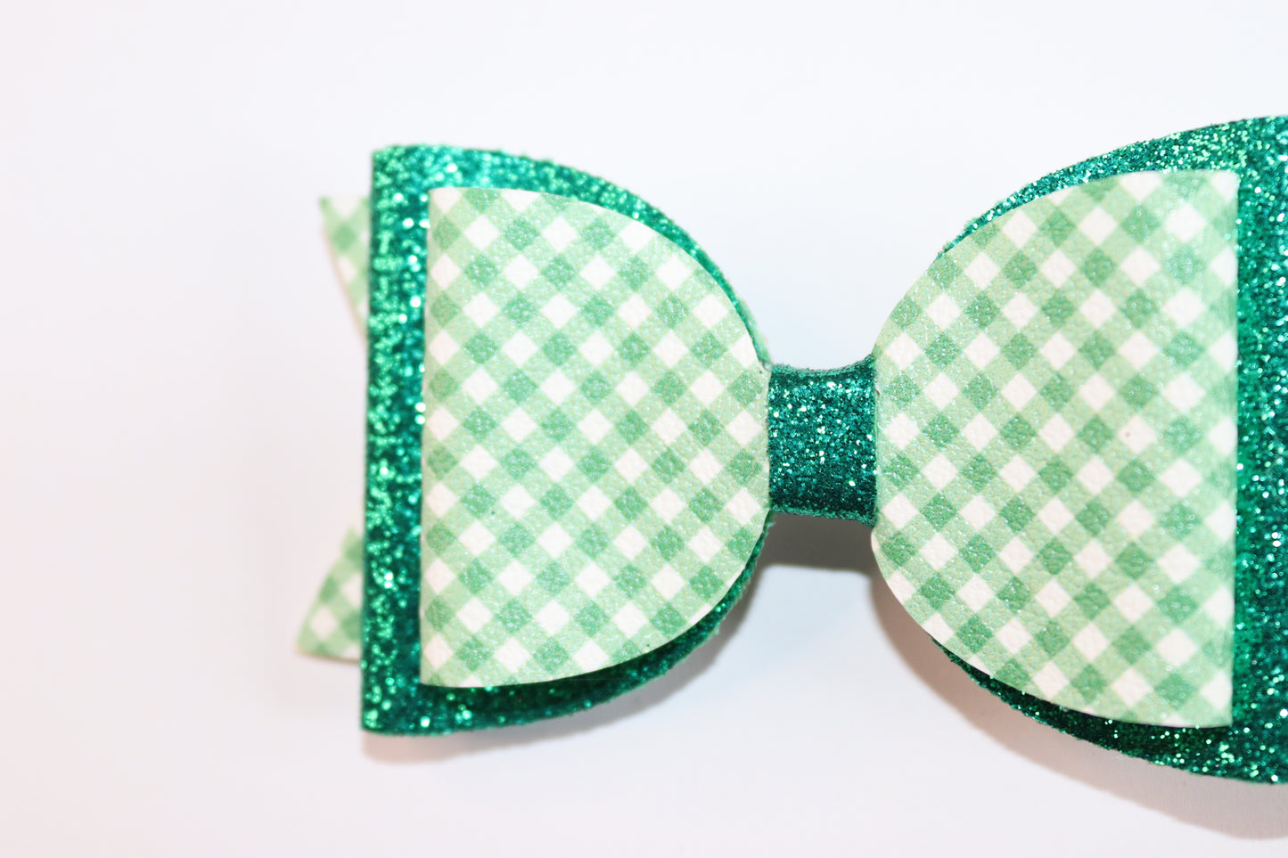 Green Gingham Faux Leather Hair Bow