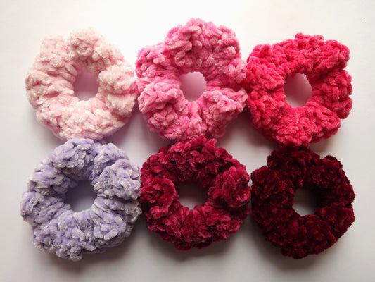 Pink, Purple And Red Crochet Hair Scrunchies