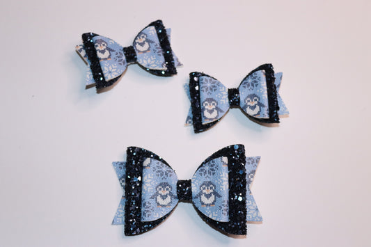 Blue Penguin Winter Hair Bow