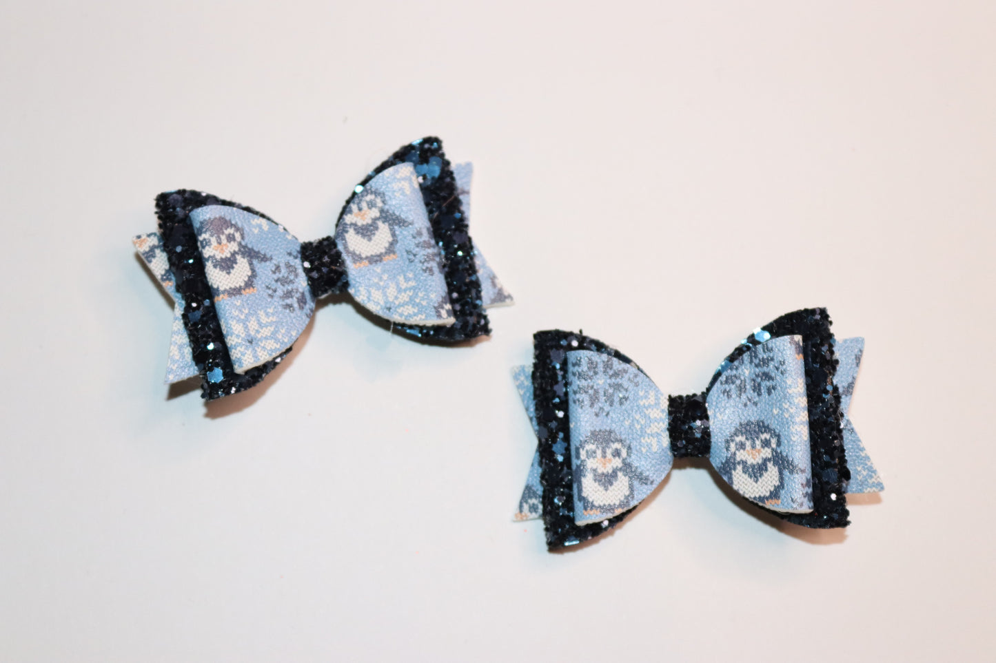 Blue Penguin Winter Hair Bow