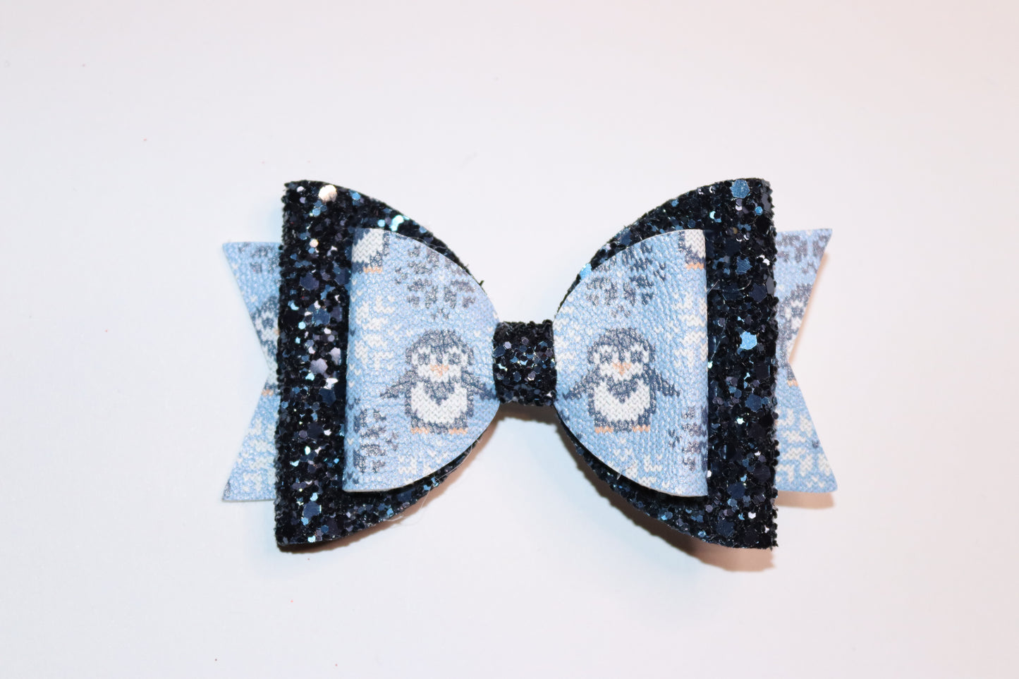 Blue Penguin Winter Hair Bow