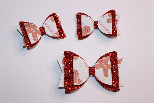 Red Gingerbread Christmas Hair Bow