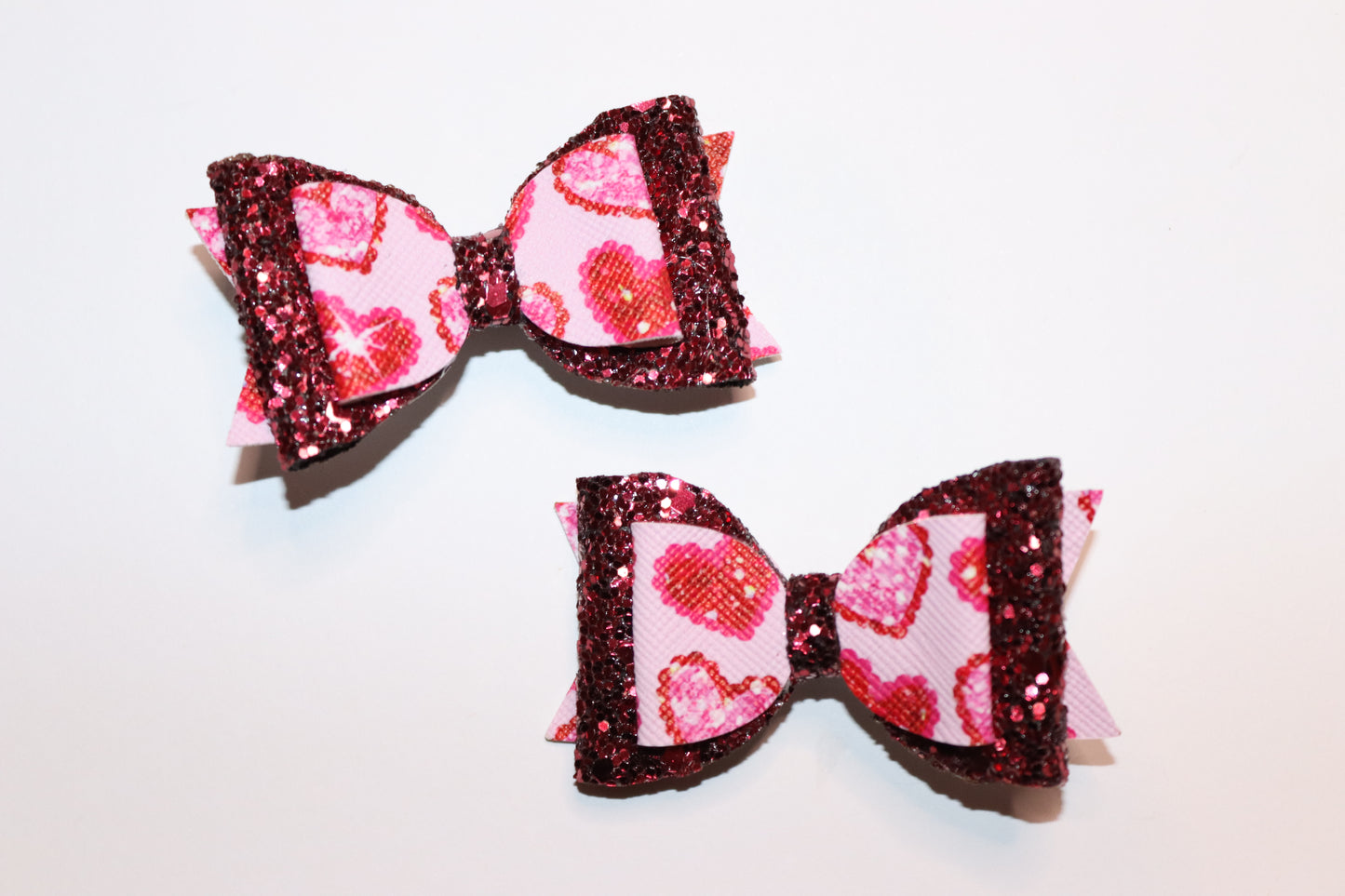 Burgundy Hearts Hair Bow