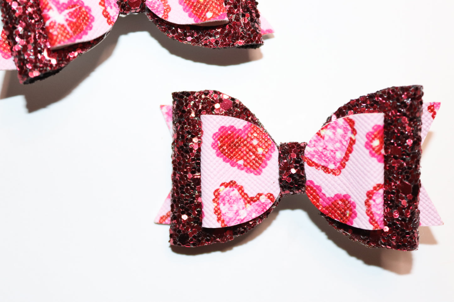 Burgundy Hearts Hair Bow