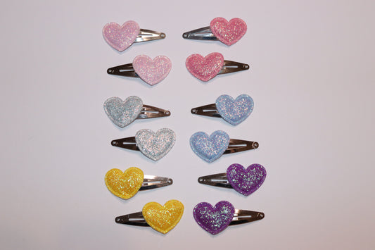 Valentines Glitter Heart Hair Snap Clips