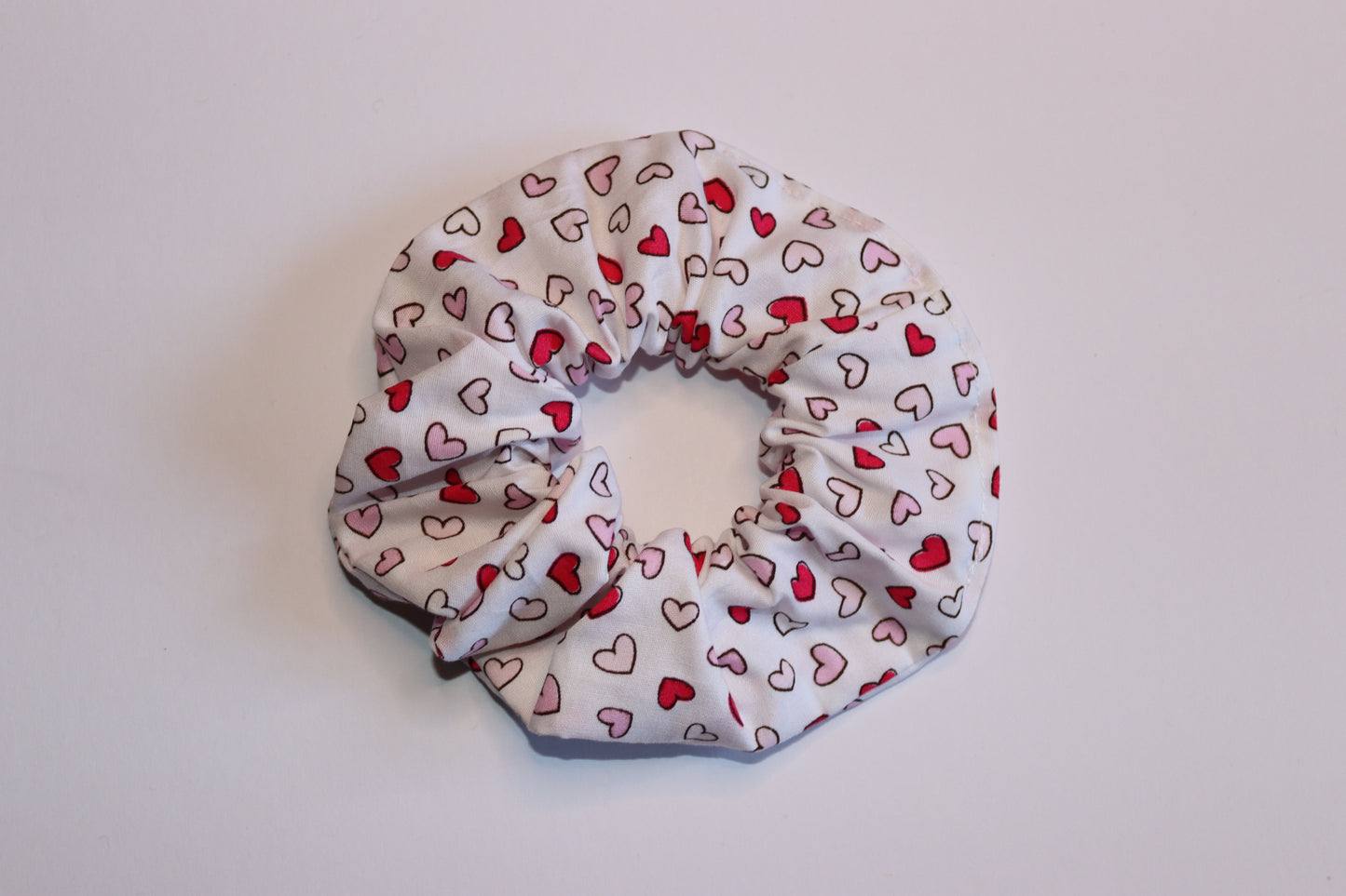 White And Red Heart Valentines Hair Scrunchie