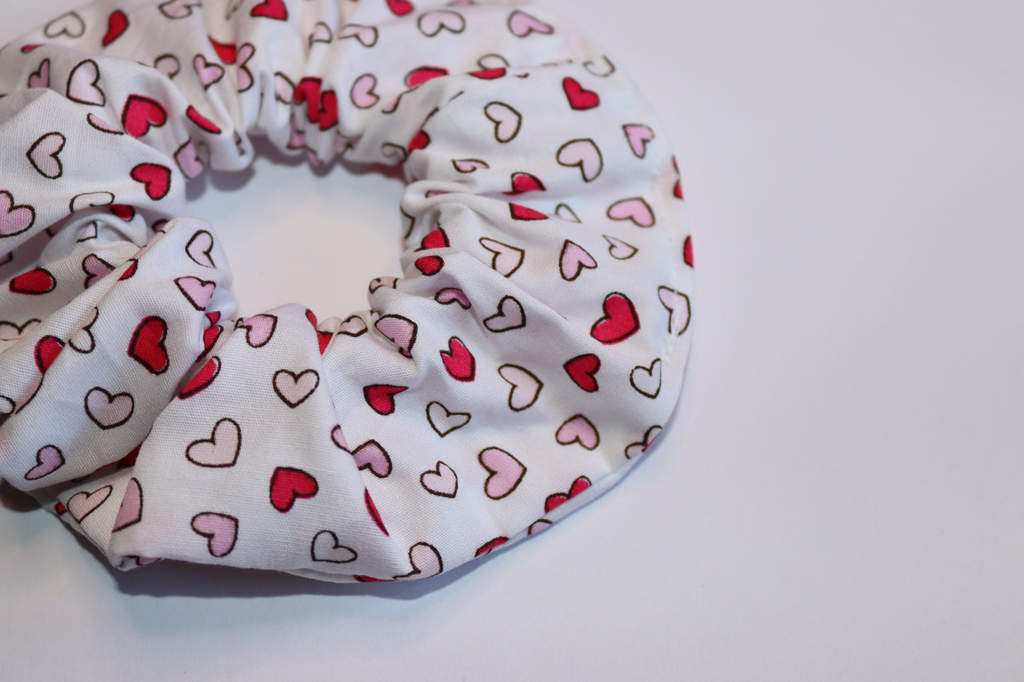 White And Red Heart Valentines Hair Scrunchie