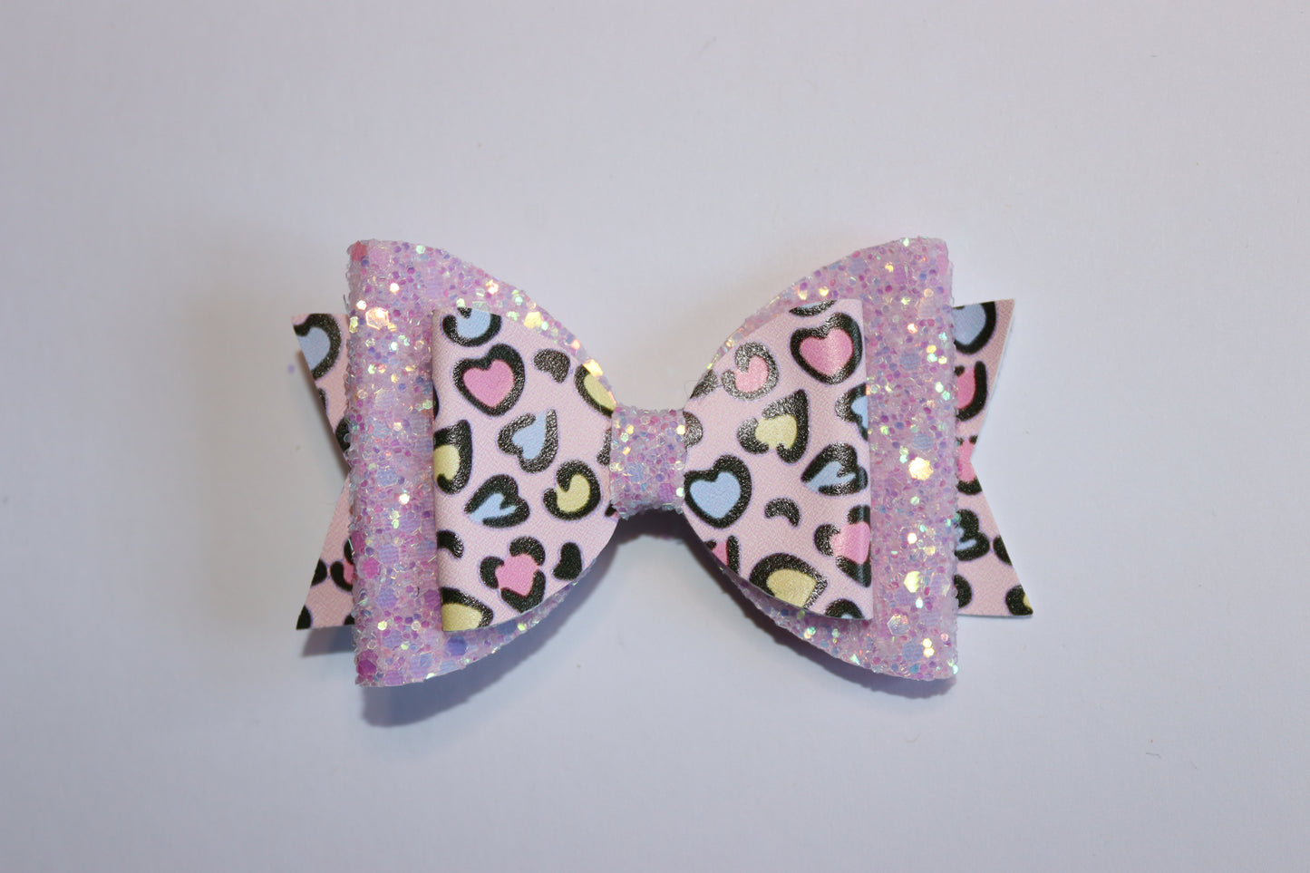 Leopard Print Heart Valentines Hair Bow