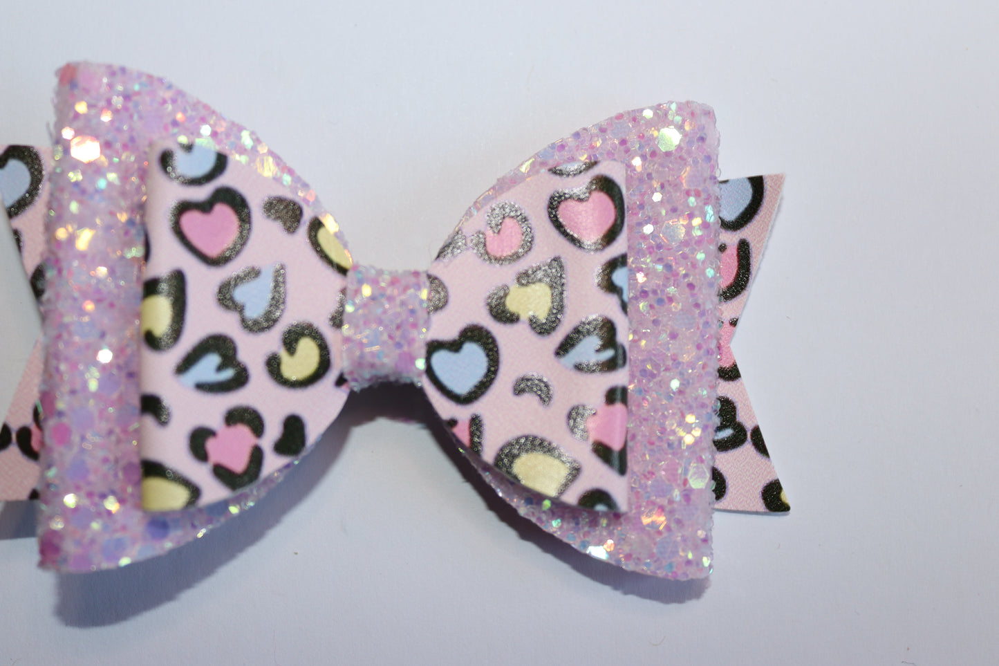 Leopard Print Heart Valentines Hair Bow