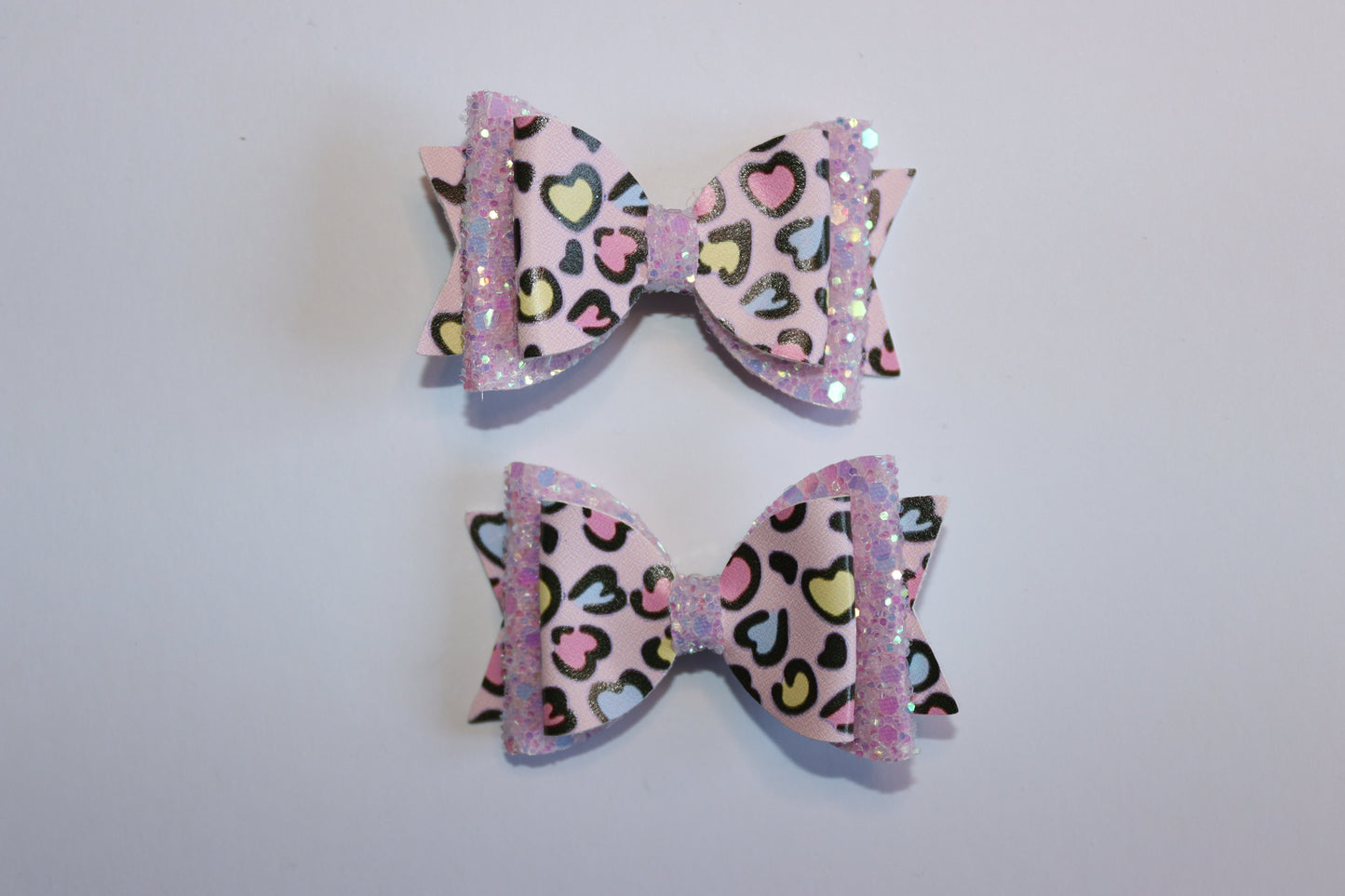 Leopard Print Heart Valentines Hair Bow