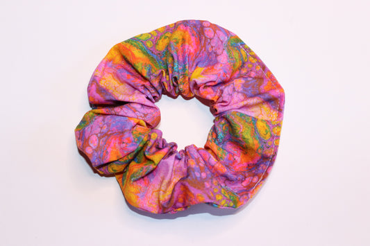 Pink And Yellow Marble Print Hair Scrunchie