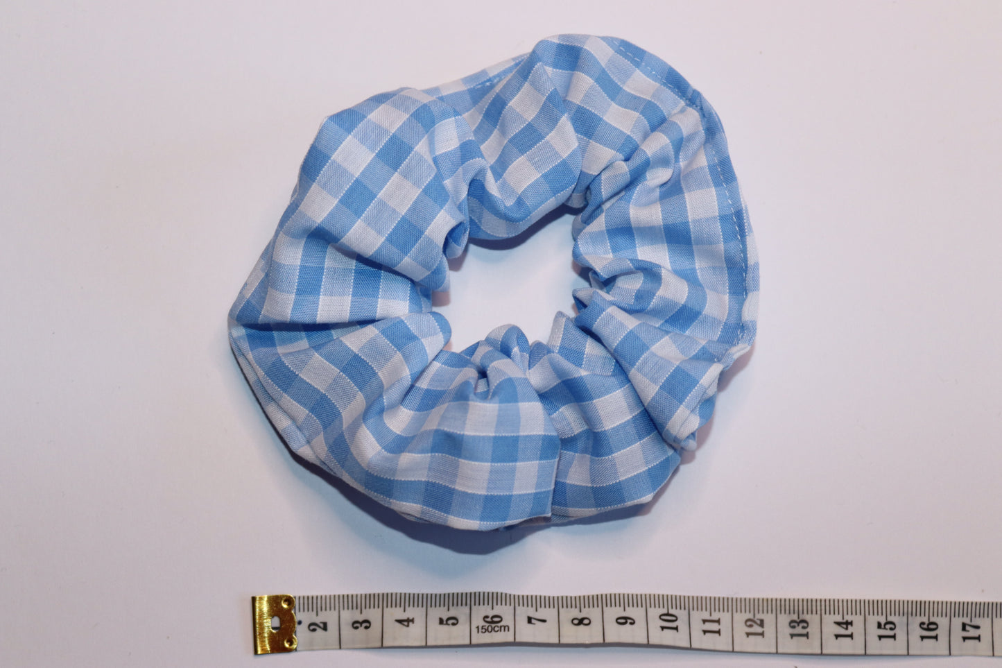 Large Blue Gingham Hair Scrunchie