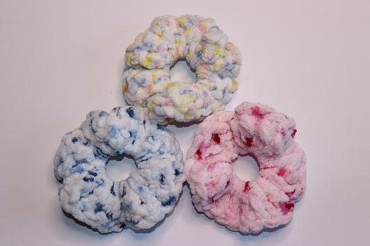 Speckled Crochet Hair Scrunchie - Popcorn, Raspberry Jam, Blue Sea