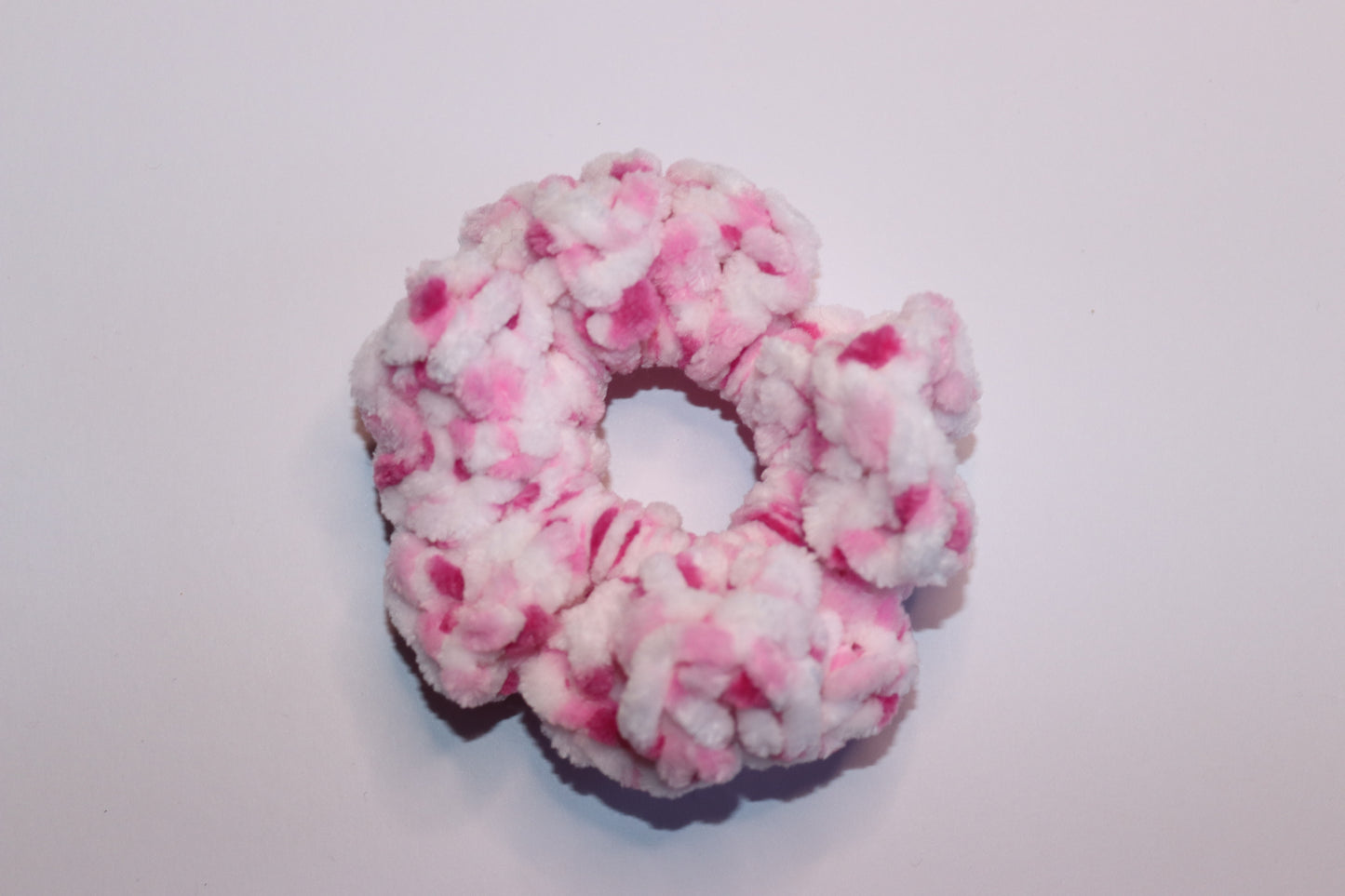 Pink And White Marshmallow Crochet Hair Scrunchie