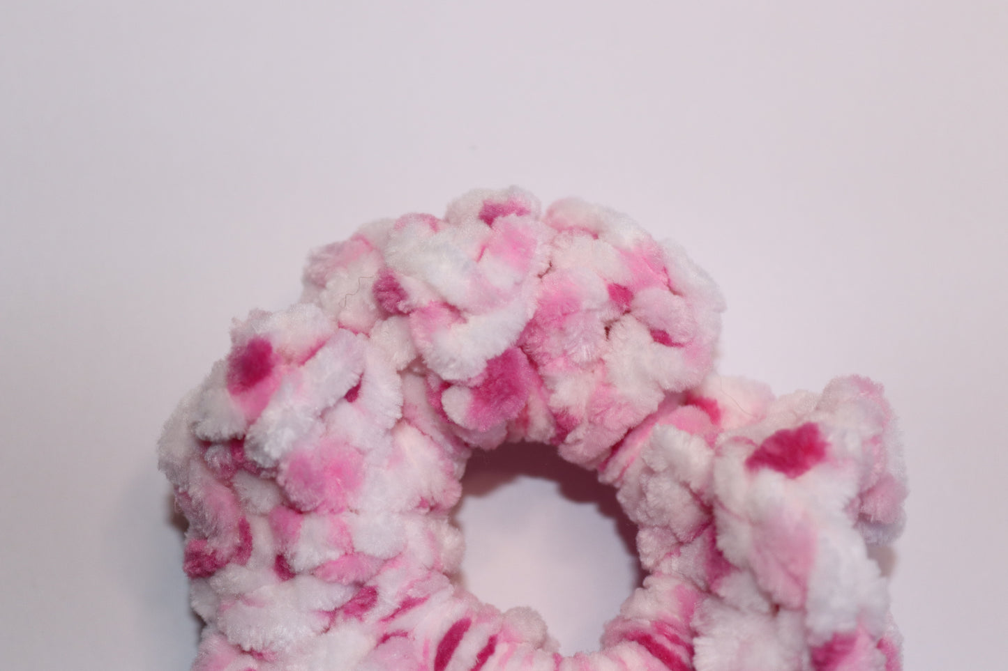 Pink And White Marshmallow Crochet Hair Scrunchie