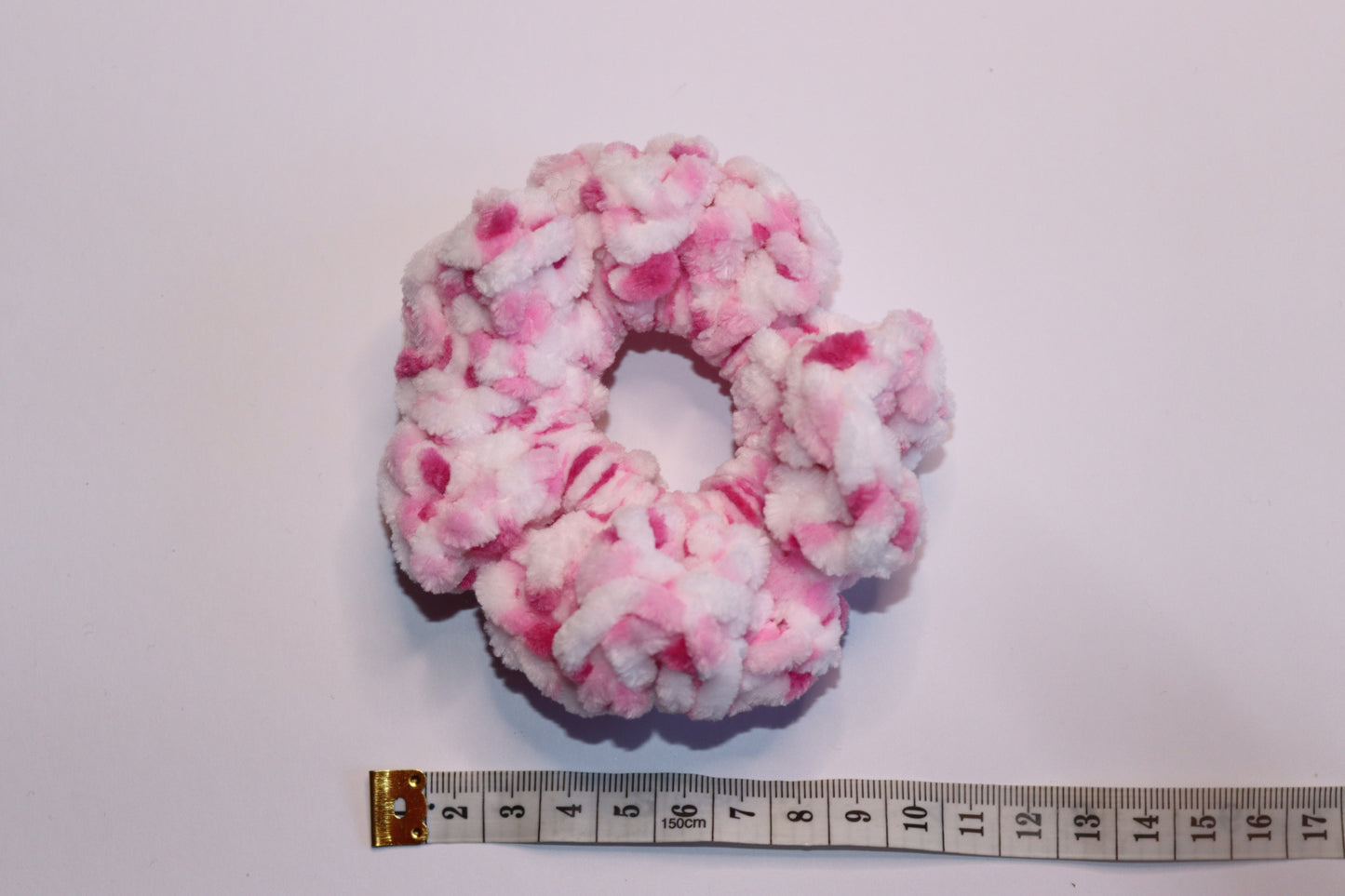 Pink And White Marshmallow Crochet Hair Scrunchie