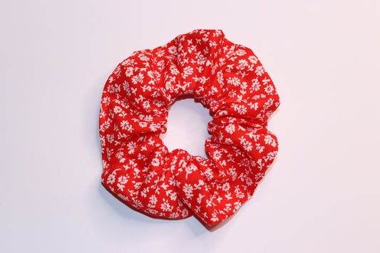 Red Ditsy White Flower Hair Scrunchie