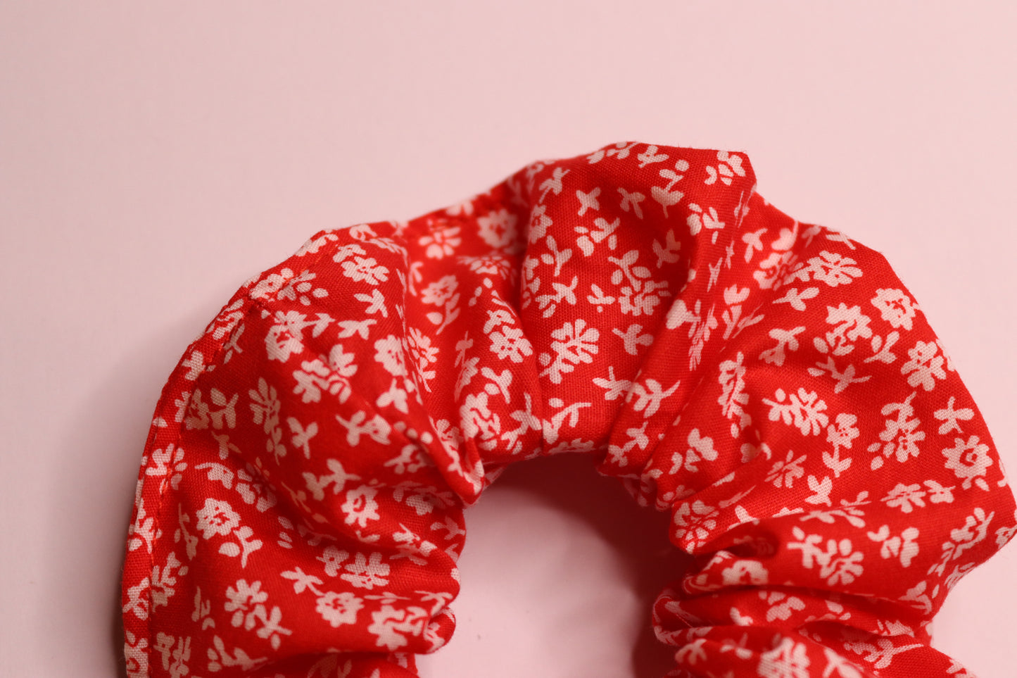 Red Ditsy White Flower Hair Scrunchie