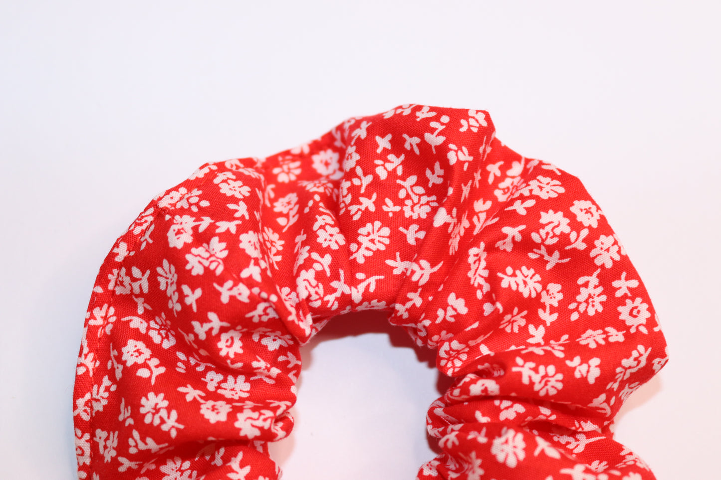 Red Ditsy White Flower Hair Scrunchie