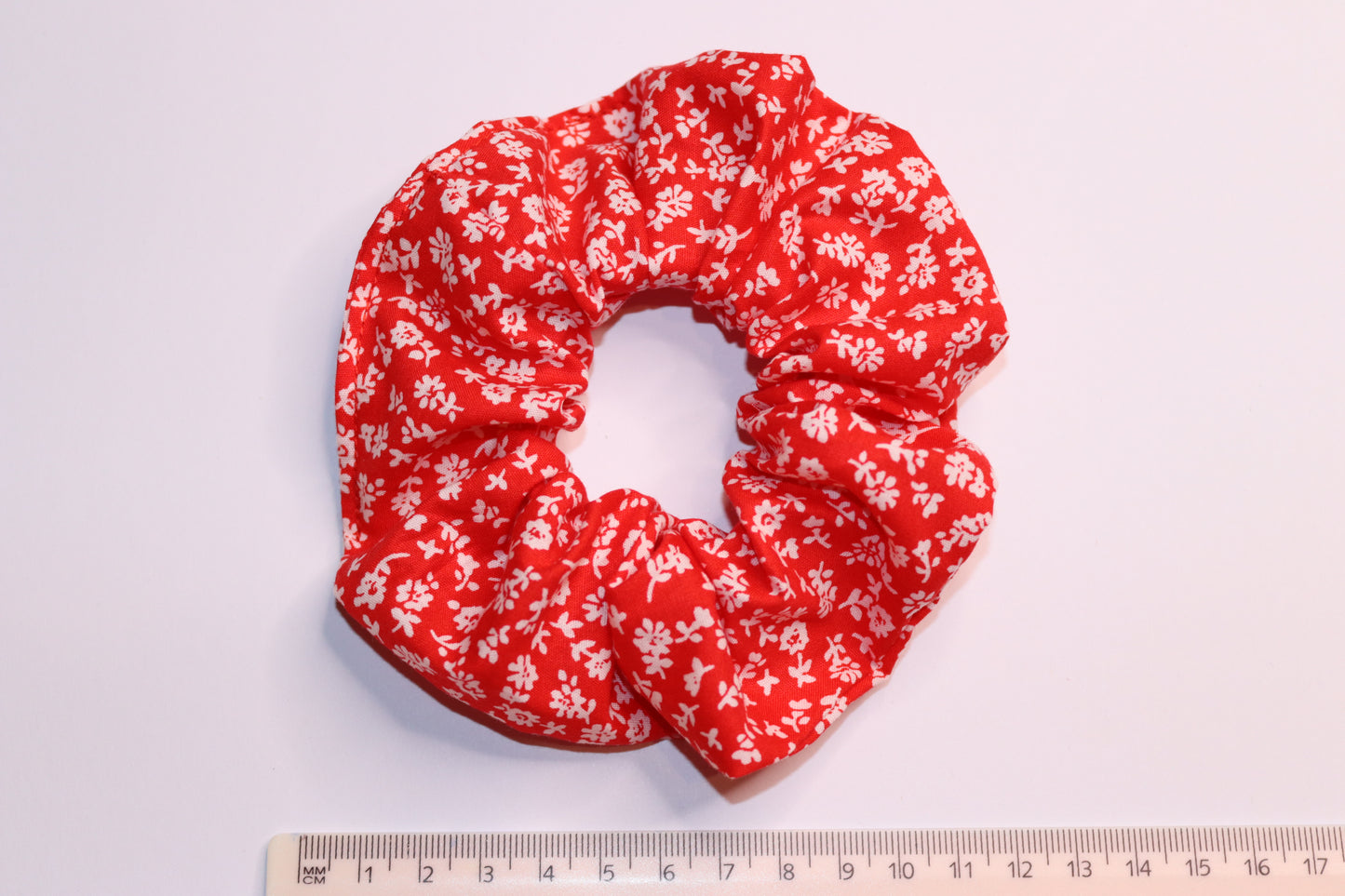 Red Ditsy White Flower Hair Scrunchie