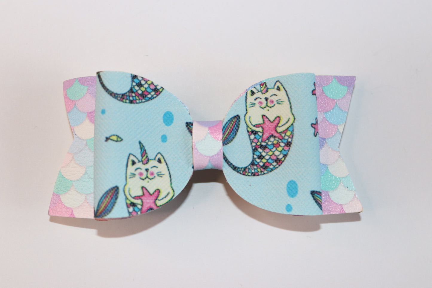 Mermaid Cat Unicorn Faux Leather Hair Bow