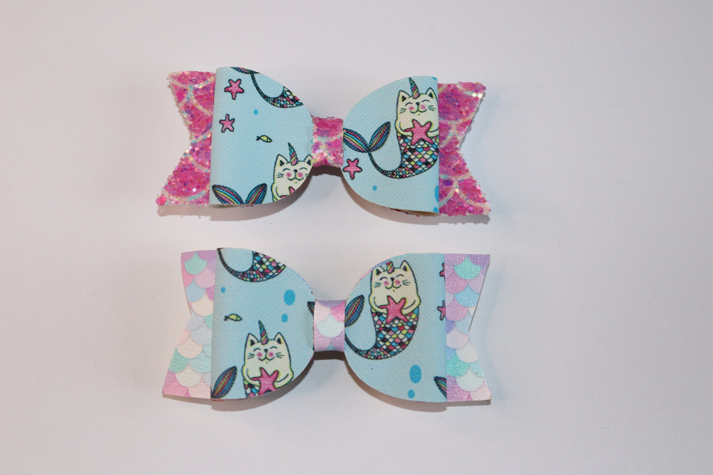 Mermaid Cat Unicorn Faux Leather Hair Bow