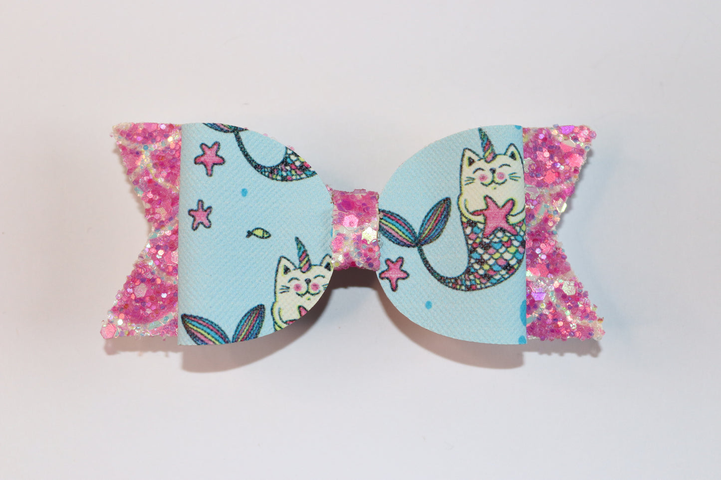 Mermaid Cat Unicorn Faux Leather Hair Bow