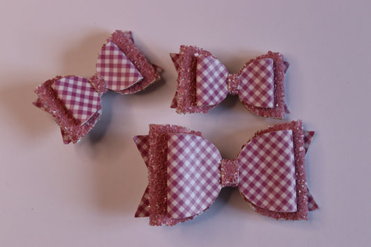 Mulberry Gingham Faux Leather Hair Bow