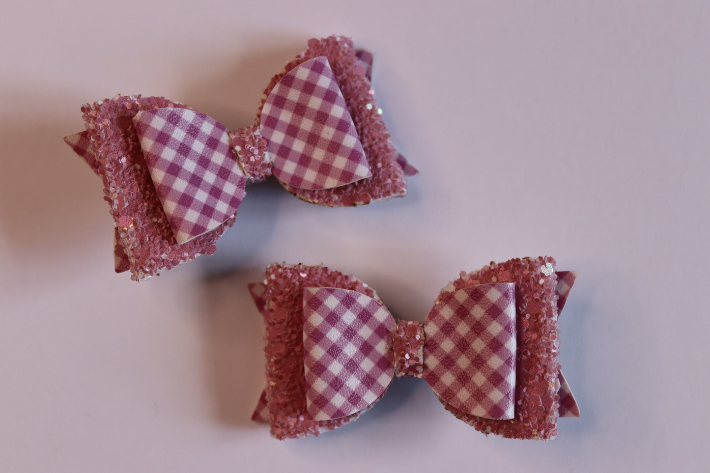 Mulberry Gingham Faux Leather Hair Bow