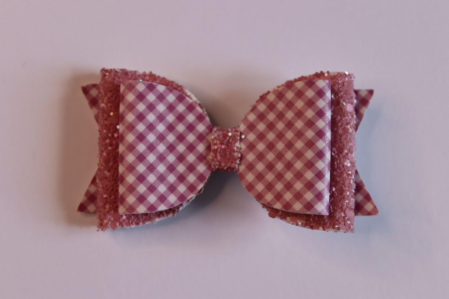 Mulberry Gingham Faux Leather Hair Bow